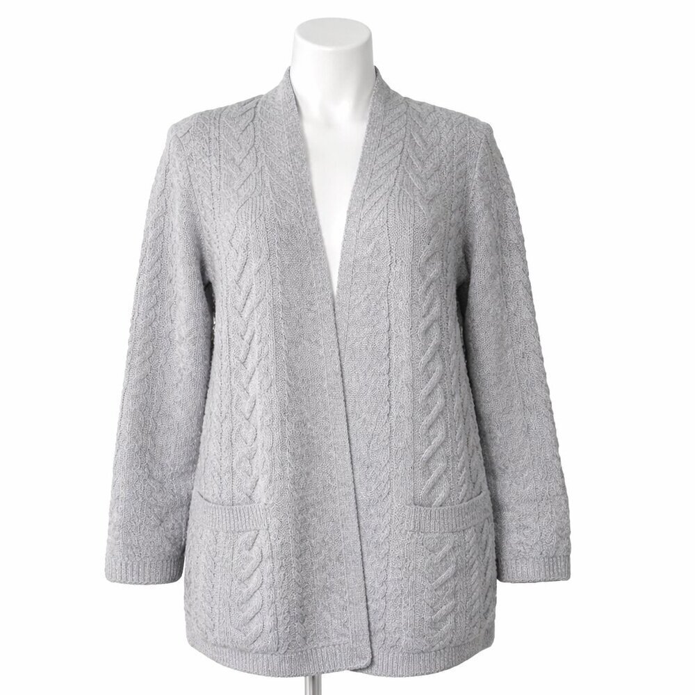 ARAN CRAFTS Open Front Cardigan 100% Merino Wool Gray Sweater Size XL